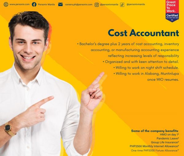 Jobtalk - Cost Accountant, Work from home (WFH)  for Personiv