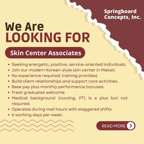 Jobtalk - Skin Specialist vacancy in Makati! Hiring by Skin Republic