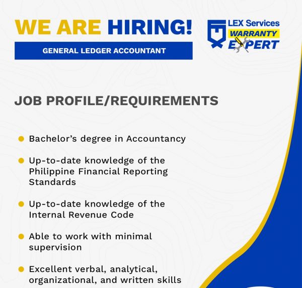 Jobtalk - General Ledger Accountant vacancy in Mandaluyong! Hiring by LEX Services Inc.