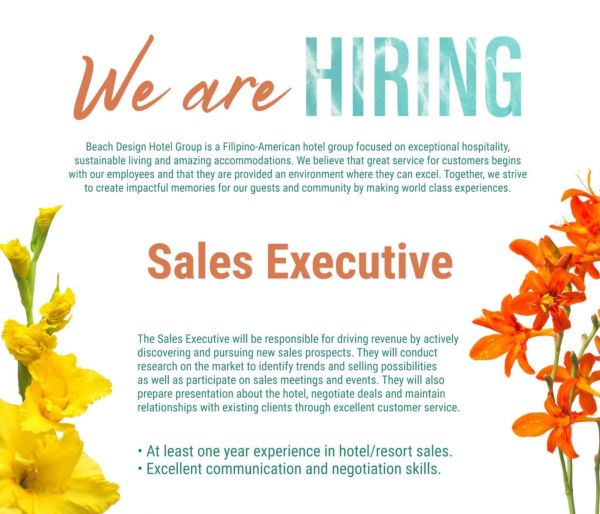 Jobtalk - Sales Executive vacancy in Kalibo! Hiring by Beach Design Hotel Group