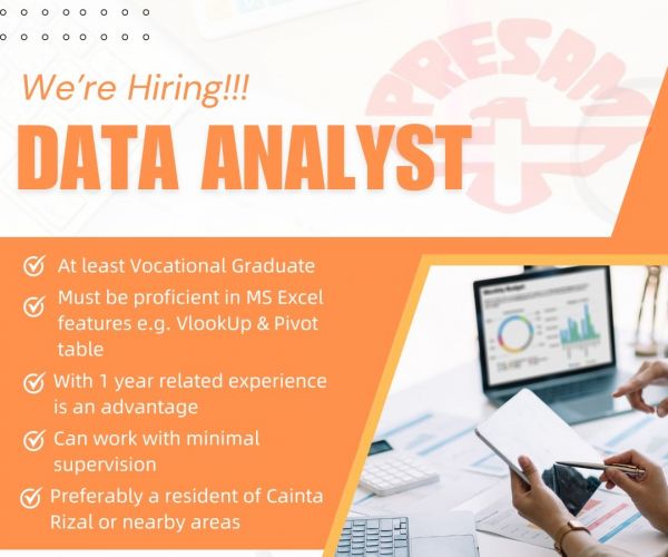 Jobtalk - Data Analyst vacancy in Cainta! Hiring by Presam Group of Companies