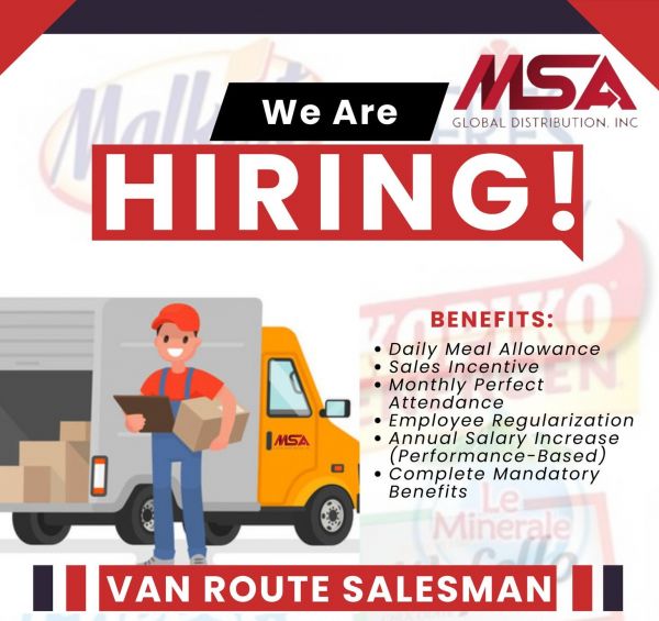 Jobtalk - Van Salesman vacancy in General Trias! Hiring by MSA Global Distribution Inc.