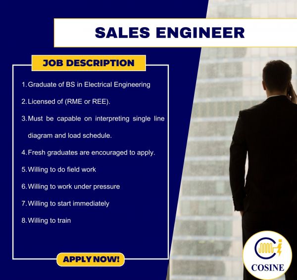 Jobtalk - Sales Engineer vacancy in Quezon City! Hiring by Cosine Industries Inc.
